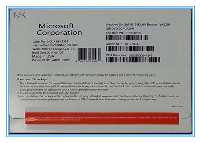 licenza standard R2, centro dati R2 di Windows Server 2012 di DVD 64Bit di Windows Server 2012 di inglese