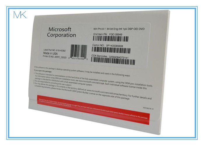 Windows originale 8,1 pacchetto dell'OEM di chiave del prodotto di 64 bit con la carta chiave di DVD