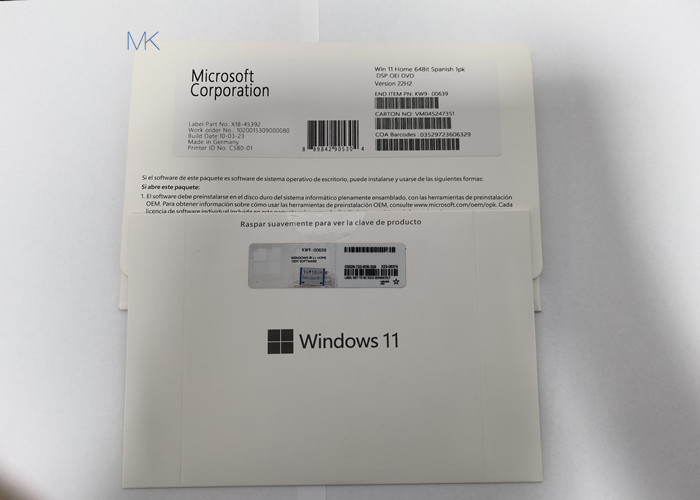 Scatola fisica DirectX 9 di Microsoft Windows 11 di DVD dell'OEM domestico spagnolo o successivamente con il driver di WDDM 1,0