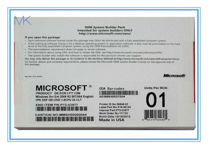Vinca l'attivazione di DVD 1-8CPU dell'OEM 25 CLT 1PK DSP OEI di impresa R2 del server 2008